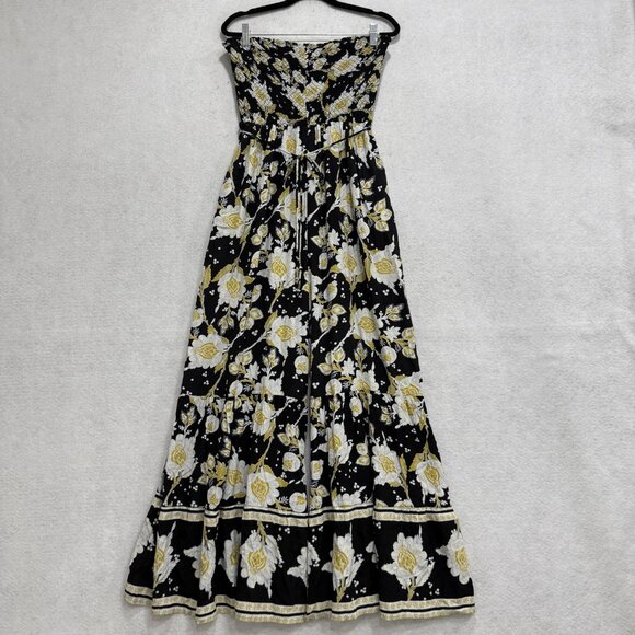 Free People Jumpsuit Womens Small Black Floral Strapless Smocked Wide Leg Boho - Picture 3 of 12